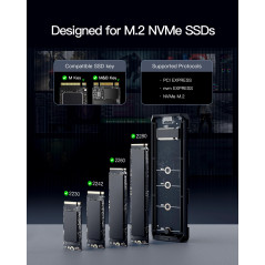 Inateck Boîtier SSD M.2 NVMe SATA avec RGB, USB 3.2 Gen 2 (10 Gbps) Prise en Charge UASP Trim pour NVME/SATA SSDs 2242/2260/2280