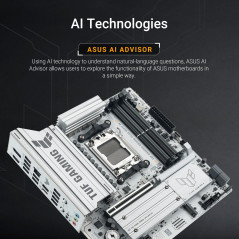 ASUS TUF Gaming B850M-PLUS WIFI7 W Socket de Carte mère AMD AM5 (Micro-ATX, DDR5, PCIe 5.0, 3 emplacements M.2, Realtek 2,5 GB E