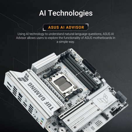 ASUS TUF Gaming B850M-PLUS WIFI7 W Socket de Carte mère AMD AM5 (Micro-ATX, DDR5, PCIe 5.0, 3 emplacements M.2, Realtek 2,5 GB E
