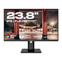 JAPANNEXT Ecran PC 23.8" IPS Full HD (1920x1080) | HDR | Recharge Via USB-C(65W) Hauteur & Inclinaison réglable (HSP) Haut-parle
