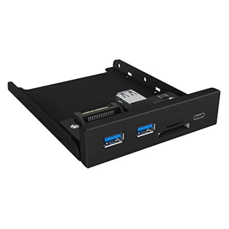 ICY Box USB 3.0 en Face Avant, 1x USB-C, 2X USB-A, SD et Lecteur de Carte microSD, 3, 5 Pouces Interne, métal, Noir 60433
