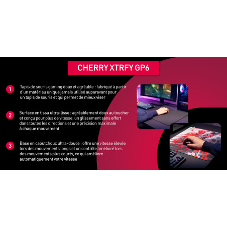 CHERRY XTRFY GP6, Tapis De Souris Gaming en Tissu (460 x 400 x 4 mm), pour Plus De Précision, Surface Ultra-Lisse, Base en Caout