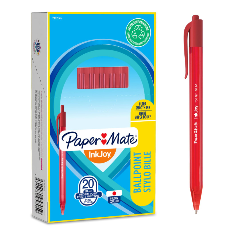 Paper Mate InkJoy10pk0RT stylo bille rétractable | pointe moyenne (1,0 mm) | rouge | Lot de 20 Paper Mate InkJoy10pk0RT stylo bille rétractable | pointe moyenne (1,0 mm) | rouge | Lot de 20