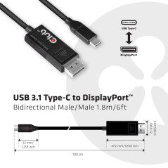 Club 3D Câble Adaptateur USB Longueur : 1,8 m - Type C vers Displayport - 8K60Hz HDR - Noir - Référence : CAC-1557