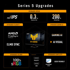 ASUS TUF Gaming Series 5 - VG249Q5R Gaming Moniteur – 23,8 Pouces, Full HD (1920 x 1080), 200 Hz, Fast IPS, 0,3 ms, Haut-Parleur