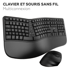 Mobility Lab – Ergo C30W – Combo Clavier + Souris sans Fil Ergonomique – AZERTY, Repose-Poignets, Disposition Ergonomique, Incli