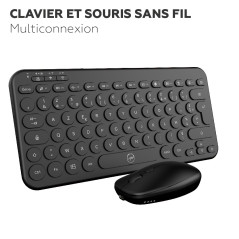 MOBILKTY Lab – CP420W Mini – Combo Mini Clavier + Souris sans Fil – Clavier AZERTY Compact avec Touches Rondes, Souris avec clic