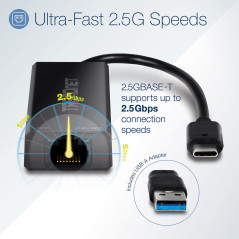 TRENDnet, TUC-ET2G, Adaptateur Ethernet USB-C vers RJ-45 2,5 G, Adaptateur 2 en 1 Compatible USB-C/Thunderbolt 3 ou USB 3.1, Noi