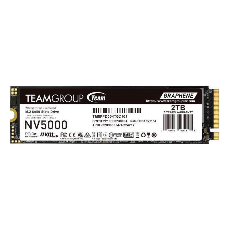 TEAMGROUP NV5000 2TB SLC Cache NVMe PCIe Gen4x4 M.2 2280 Ordinateur portable, SSD de bureau Vitesse de lecture/écriture jusqu'à 