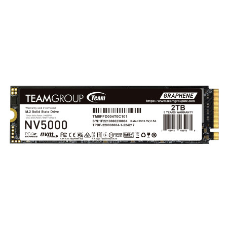 TEAMGROUP NV5000 2TB SLC Cache NVMe PCIe Gen4x4 M.2 2280 Ordinateur portable, SSD de bureau Vitesse de lecture/écriture jusqu'à 