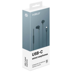 Celly, Écouteurs Intra-Auriculaires avec Fil USB-C, avec Bouton de réponse, contrôle du Volume, Microphone intégré, Couleur Bleu