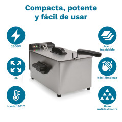 Grunkel Friteuse à huile FRYPRO-3SS avec 2000 W et cuve en acier inoxydable avec technologie de zone froide, capacité de 3 litre