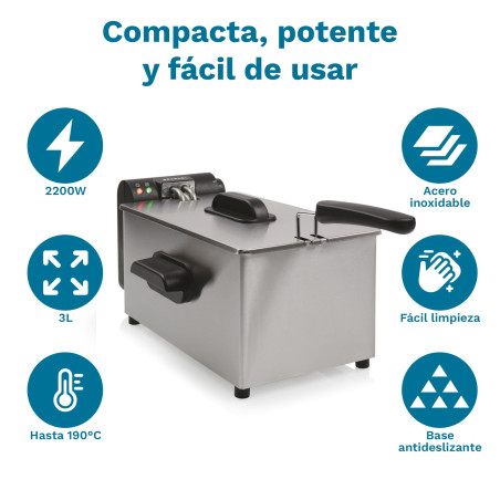 Grunkel Friteuse à huile FRYPRO-3SS avec 2000 W et cuve en acier inoxydable avec technologie de zone froide, capacité de 3 litre