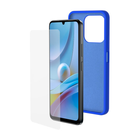 SPC Discovery 3 / 3SE Protection Pack - Coque en Silicone Bleu avec intérieur en Microfibre + Verre trempé pour SPC Discovery 3 