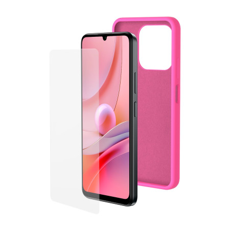 SPC Discovery 3 / 3SE Protection Pack - Coque en Silicone Rose avec intérieur en Microfibre + Verre trempé pour SPC Discovery 3 