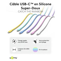 goobay Câble USB-C vers USB-C en silicone 1,5 m, blanc -Charge rapide 60 W PD, transfert de données 480 Mbit/s, flexible, anti-e