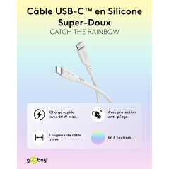 goobay Câble USB-C vers USB-C en silicone 1,5 m, blanc -Charge rapide 60 W PD, transfert de données 480 Mbit/s, flexible, anti-e