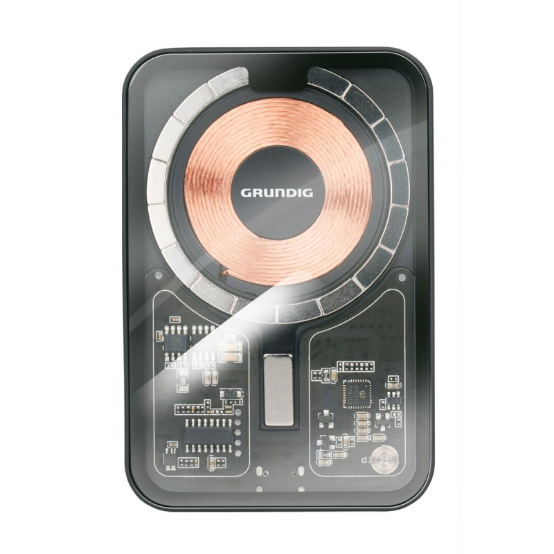 Grundig Batterie externe sans fil transparente 5000 mAh - Batterie externe USB-C entrée et sortie - Chargement sans fil - Compat