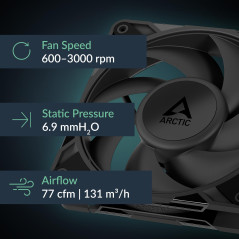 ARCTIC P12 Pro PST - Ventilateur Puissant et Haut de Gamme, Ventilateur PWM 120 mm avec Câble Répartiteur en Y, 600-3000 rpm, 0