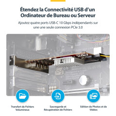 StarTech.com Carte PCIe USB-C 4 Ports, USB 3.2 10 Gbps, Carte d'Extension PCI Express, 4 Contrôleurs Indépendants