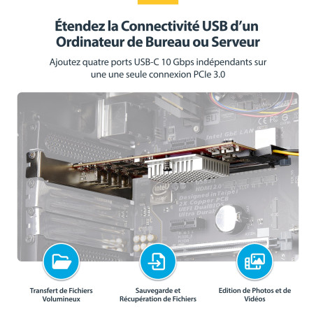 StarTech.com Carte PCIe USB-C 4 Ports, USB 3.2 10 Gbps, Carte d'Extension PCI Express, 4 Contrôleurs Indépendants