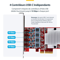 StarTech.com Carte PCIe USB-C 4 Ports, USB 3.2 10 Gbps, Carte d'Extension PCI Express, 4 Contrôleurs Indépendants
