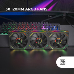 Mars Gaming MF-LINKFINITYKIT2, Kit 3x Ventilateurs Modulaires PWM 12cm, Éclairage ARGB Infinity Mirror, Système Modulaire LINKFI