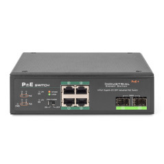 DIGITUS commutateur réseau Industriel 6 Ports Gigabit PoE - 4X RJ45 + 2X Liaison Montante Gigabit SFP - Non géré - Montage sur R