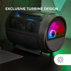 Mars Gaming MC-Cylon, Boîtier Gaming MicroATX, Design Cylindrique de Turbine, Verre Trempé et Fenêtre Supérieure Panoramique Cou