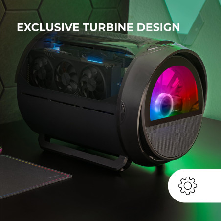 Mars Gaming MC-Cylon, Boîtier Gaming MicroATX, Design Cylindrique de Turbine, Verre Trempé et Fenêtre Supérieure Panoramique Cou