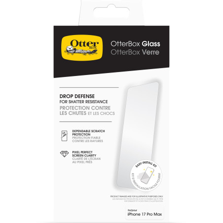 Otterbox Glass Protecteur d'écran pour iPhone 17 Pro Max, Verre trempé de dureté 9H, protection contre les rayures, les chutes p