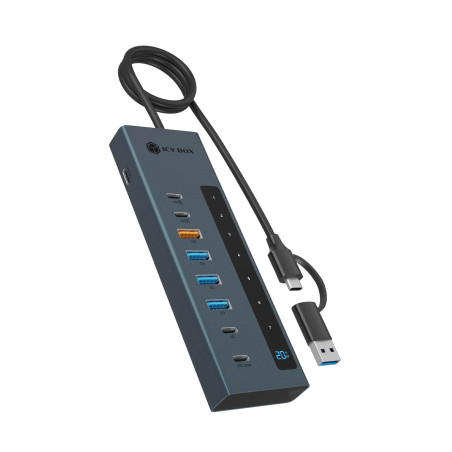 ICY Box, Hub USB C/A 9 en 1, 2 Ports USB-C et 4 Ports USB-A, 10 Gbit/s, 100 W PD, 20 W Port de Charge, Aluminium, Adaptateur d'a