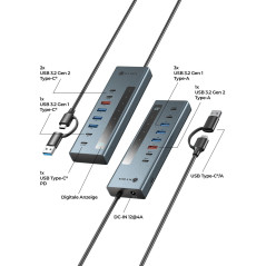 ICY Box, Hub USB C/A 9 en 1, 2 Ports USB-C et 4 Ports USB-A, 10 Gbit/s, 100 W PD, 20 W Port de Charge, Aluminium, Adaptateur d'a