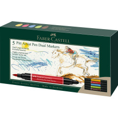 FABER-CASTELL 162005 - Pitt Artist Pen Dual Marker Stylo à encre, avec deux pointes, une pointe pinceau et une pointe fibre méta