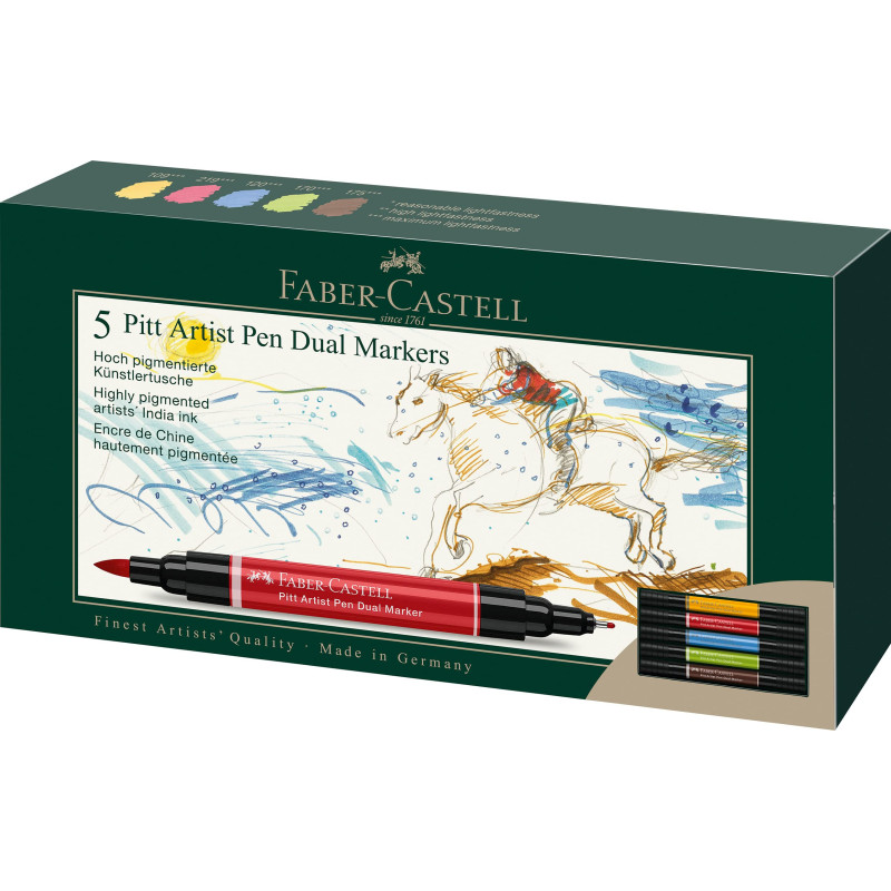 FABER-CASTELL 162005 - Pitt Artist Pen Dual Marker Stylo à encre, avec deux pointes, une pointe pinceau et une pointe fibre méta FABER-CASTELL 162005 - Pitt Artist Pen Dual Marker Stylo à encre, avec deux pointes, une pointe pinceau et une pointe fibre méta