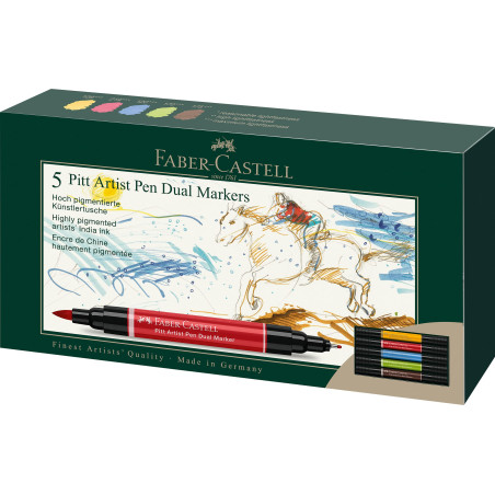 FABER-CASTELL 162005 - Pitt Artist Pen Dual Marker Stylo à encre, avec deux pointes, une pointe pinceau et une pointe fibre méta