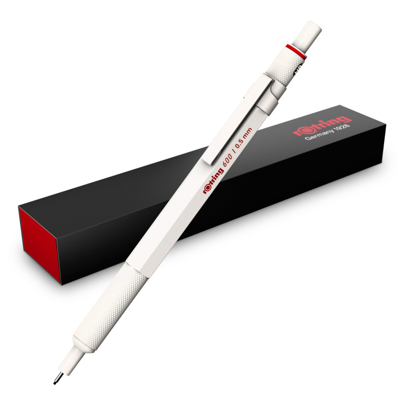rOtring 600 Portemine | Mine HB0,5 mm | Portemine entièrement métallique | Blanc Nacré | Prise crantée antidérapante et corps he rOtring 600 Portemine | Mine HB0,5 mm | Portemine entièrement métallique | Blanc Nacré | Prise crantée antidérapante et corps he