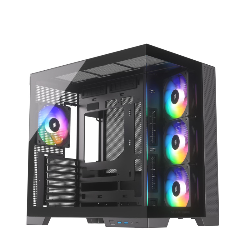 Silentware View A-RGB Boîtier PC Midi Tour Noir Showcase, panneau avant et fenêtre latérale en verre trempé, 4 ventilateurs RVB Silentware View A-RGB Boîtier PC Midi Tour Noir Showcase, panneau avant et fenêtre latérale en verre trempé, 4 ventilateurs RVB