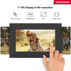 Thomson Cadre Photo Numérique 7 Pouces, Écran IPS, Écran Tactile HD, WLAN, Partage Direct Via App, Fonctions Intelligentes, Cadr