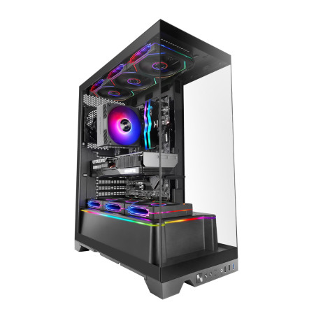 Mars Gaming MC-Prisma, Boîtier Gaming ATX, Triple Verre Trempé Continu sans Cadre, Éclairage ARGB Latéral et Frontal, Double Cha