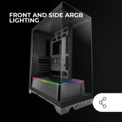 Mars Gaming MC-Prisma, Boîtier Gaming ATX, Triple Verre Trempé Continu sans Cadre, Éclairage ARGB Latéral et Frontal, Double Cha