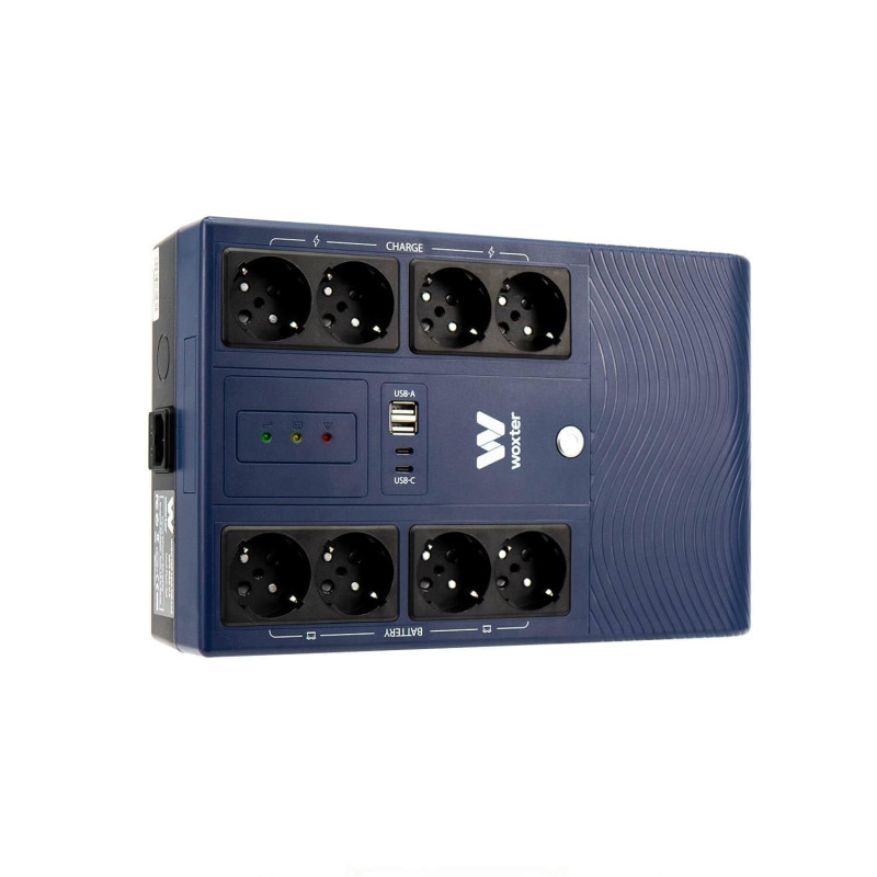 Woxter Multibase UPS 800 VA/480 W - Système d'alimentation sans Interruption, 8 Prises Schuko, 4 Ports USB, Bleu Woxter Multibase UPS 800 VA/480 W - Système d'alimentation sans Interruption, 8 Prises Schuko, 4 Ports USB, Bleu