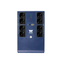 Woxter Multibase UPS 800 VA/480 W - Système d'alimentation sans Interruption, 8 Prises Schuko, 4 Ports USB, Bleu