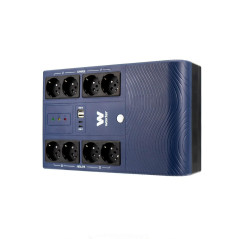 Woxter Multibase UPS 800 VA/480 W - Système d'alimentation sans Interruption, 8 Prises Schuko, 4 Ports USB, Bleu