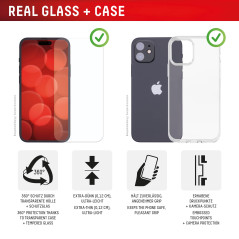 Displex Real Glass + coque de protection en verre véritable, compatible avec iPhone 17 Pro, cadre de montage écologique, résista