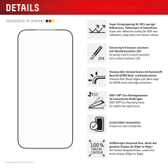 Displex Verre de protection de qualité supérieure (Full Cover, 10H) compatible avec iPhone 17 Pro Max, cadre de montage écologiq