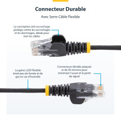 StarTech.com Câble Ethernet CAT6 Jaune Fin de 15m, Sans Accroc, 100W PoE, UTP, LSZH, Fil de Cuivre Pur 28AWG, Cordon RJ45