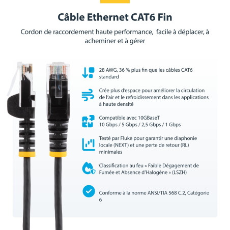 StarTech.com Câble Ethernet CAT6 Bleu Fin de 7m, Sans Accroc, 100W PoE, UTP, LSZH, Fil de Cuivre Pur 28AWG, Cordon RJ45