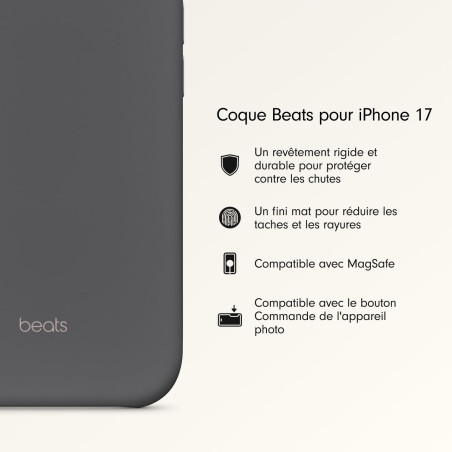 Beats Coque pour iPhone 17 équipée MagSafe avec Commande de l'appareil Photo, Fini Mat, Doublure en Tissu Microfibre - Gris Gran