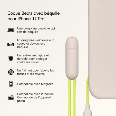 Beats Coque avec béquille pour iPhone 17 Pro équipée MagSafe avec Commande de l'appareil Photo, Support intégré et dragonne, Fin
